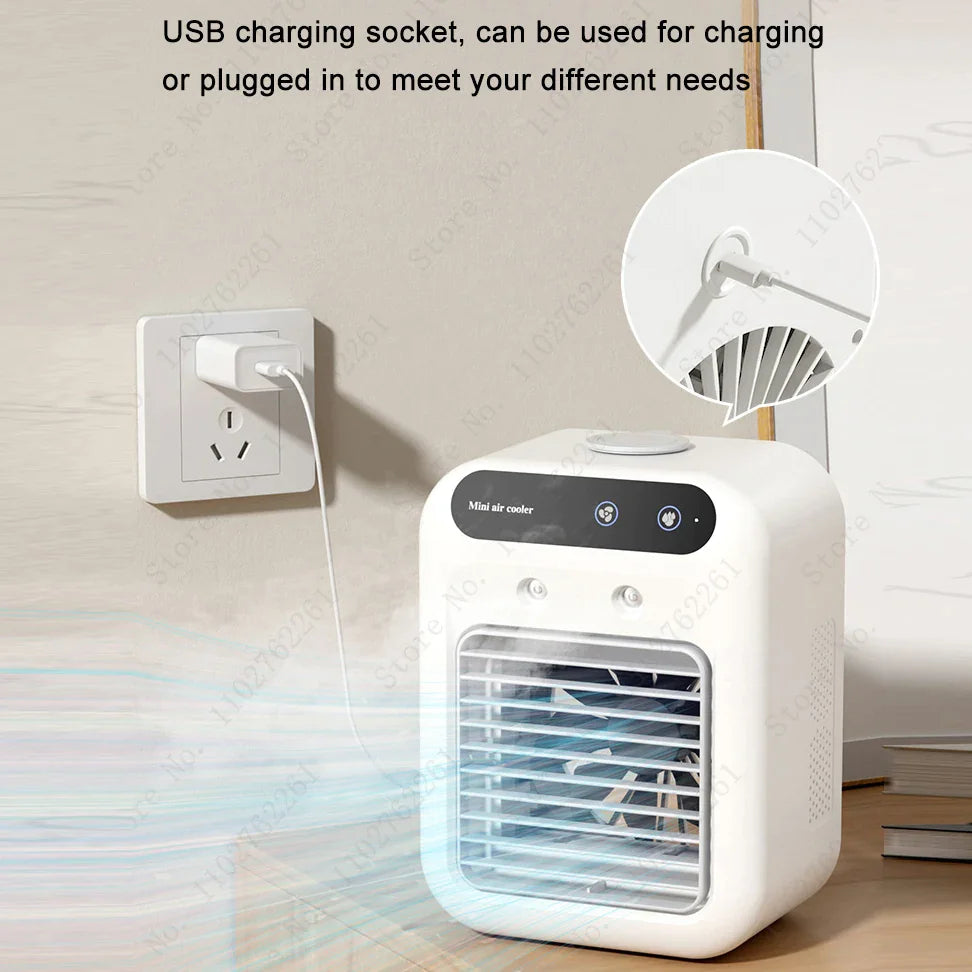 Portable Mini Air Conditioner – USB Cooling Fan with Humidifier Mist for Personal Use Portable Mini Air Conditioner – USB Cooling Fan with Humidifier Mist for Personal Use