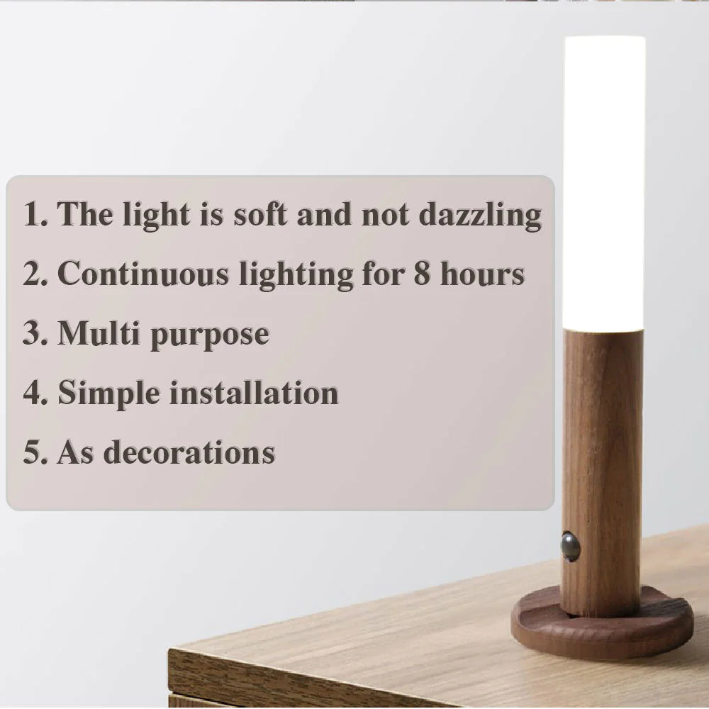 Magnetic Motion Sensor LED Night Light – USB Rechargeable Wooden Base Light for Hallways, Cabinets & Bedrooms Magnetic Motion Sensor LED Night Light – USB Rechargeable Wooden Base Light for Hallways, Cabinets & Bedrooms
