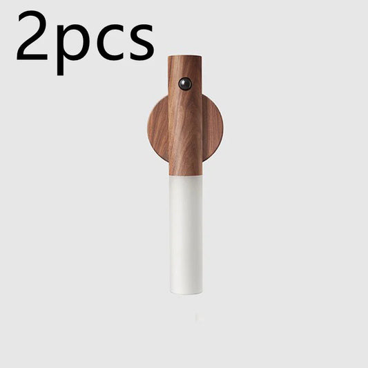 Magnetic Motion Sensor LED Night Light – USB Rechargeable Wooden Base Light for Hallways, Cabinets & Bedrooms