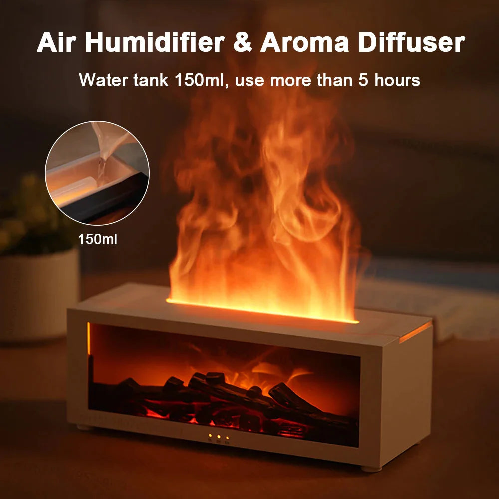 Flame Essential Oil Diffuser – Ultrasonic Aromatherapy Humidifier with LED Flame Effect & Remote Control