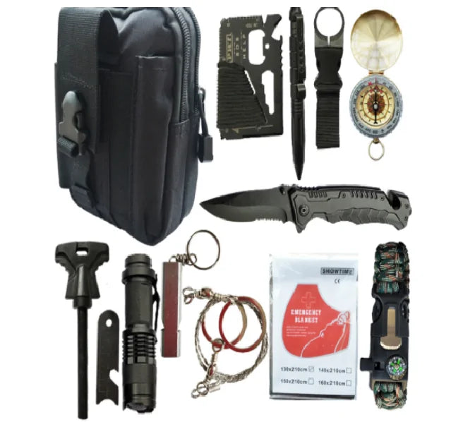 Travel Outdoor Survival Kit – 18-in-1 Multifunctional Emergency Gear with First Aid Tools for Camping, Hiking & Car Safety