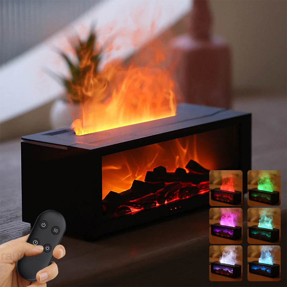 Flame Essential Oil Diffuser – Ultrasonic Aromatherapy Humidifier with LED Flame Effect & Remote Control