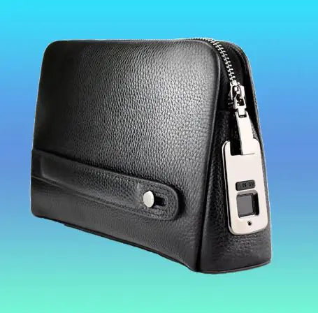 Men's Fingerprint Lock Clutch – Luxury Cowhide Handbag with USB Charging and Anti-Theft Security