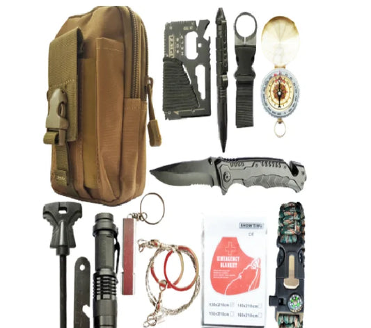 Travel Outdoor Survival Kit – 18-in-1 Multifunctional Emergency Gear with First Aid Tools for Camping, Hiking & Car Safety